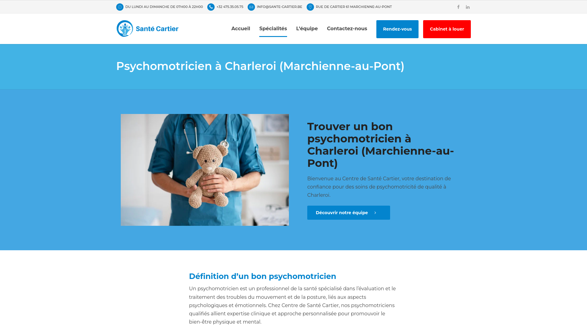 Centre médical Santé Cartier - Psychomotricienne à Charleroi et Marchienne-au-pont