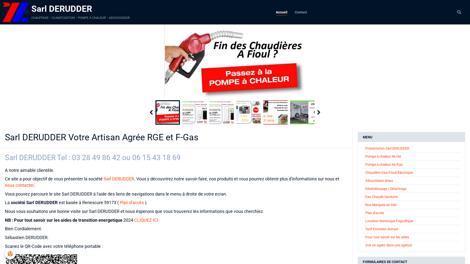 Capture d'écran de Sarl DERUDDER (agrée RGE) : entreprise Spécialisée, chauffage, énergie renouvelable, géothermie, aérothermie, pompes à chaleur, climatisation, chambre froide, régulation, ...