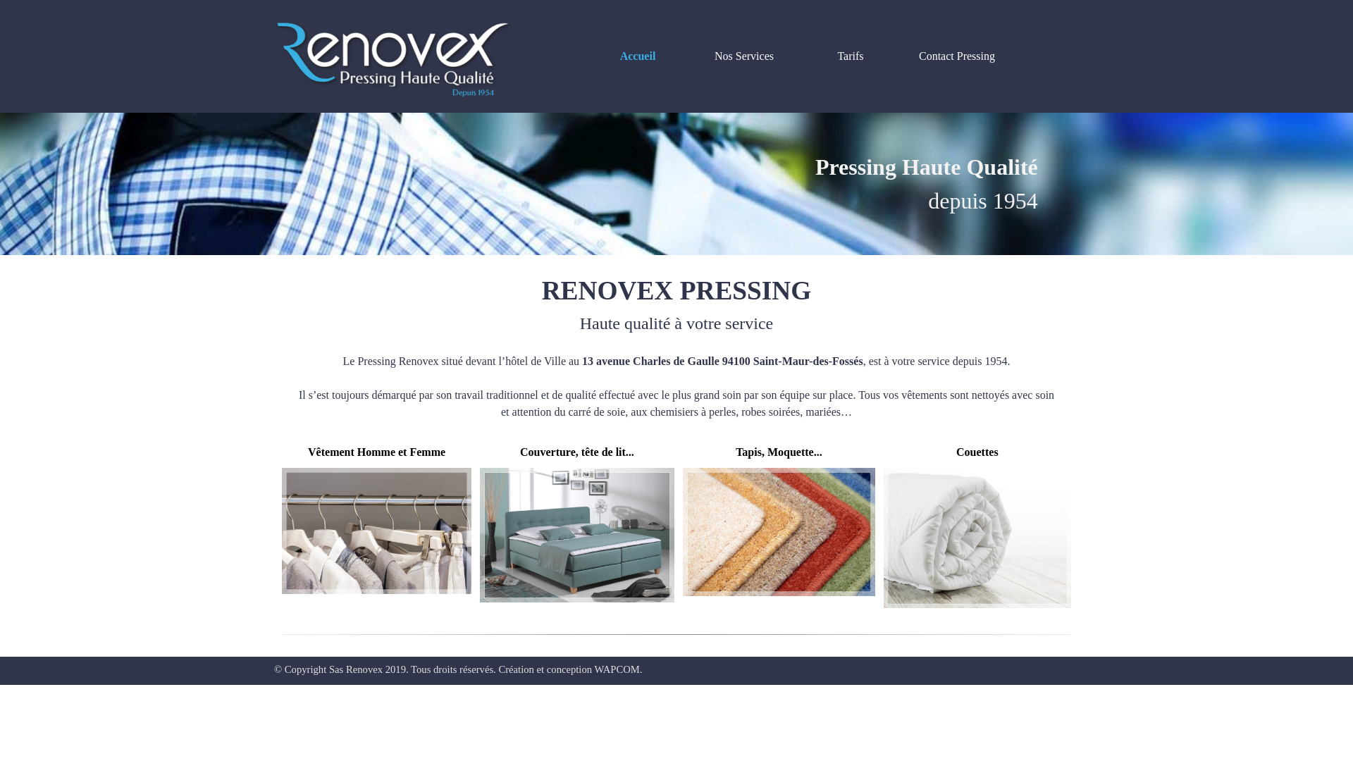 Capture d'écran de Pressing Renovex à charenton, à st maur des fossées et à brie compte robert