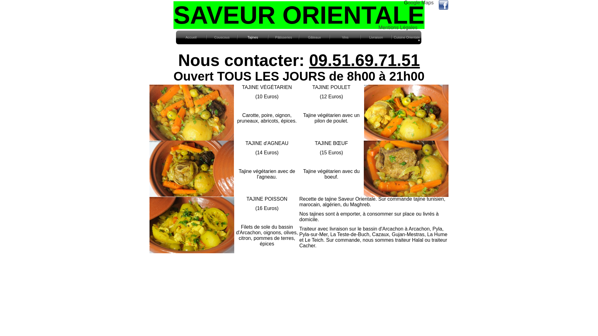 Capture d'écran de Tajine Arcachon, La Teste-de-Buch, Gujan-Mestras, Le Teich, Cazaux, Pyla sur Mer.