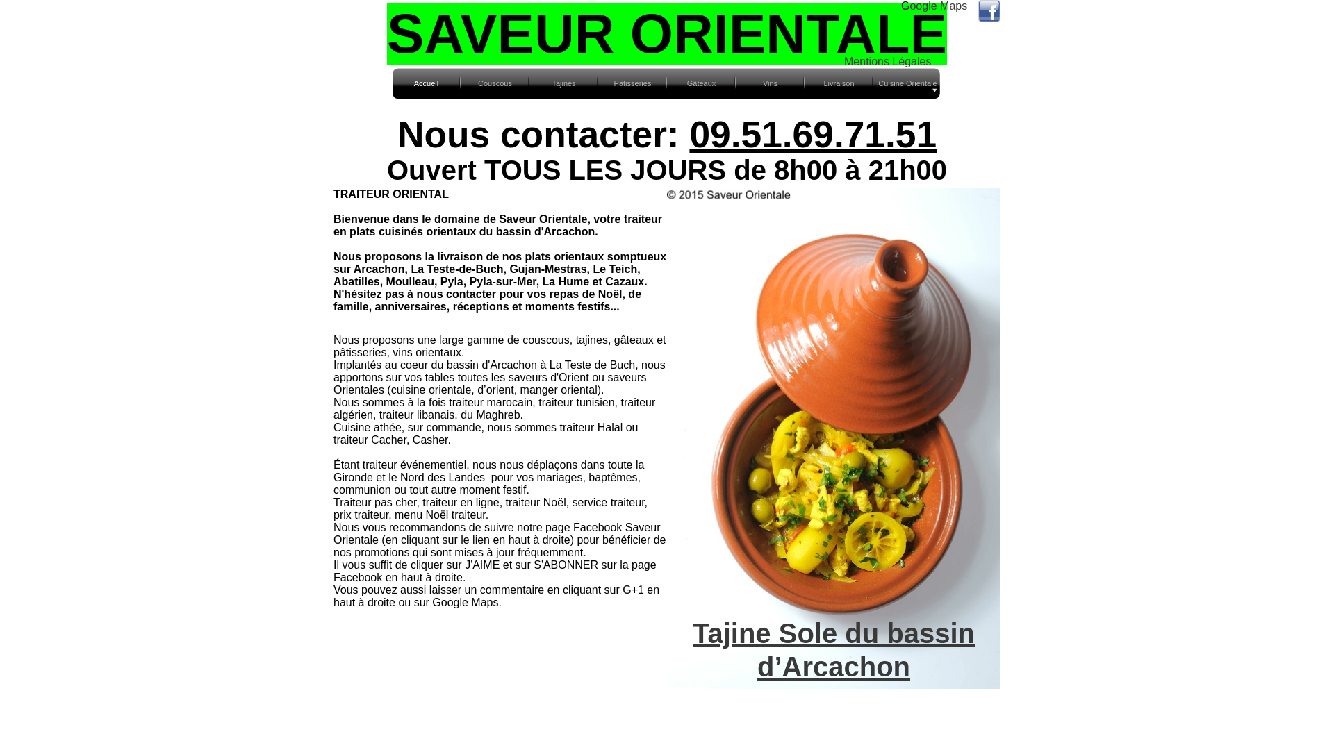 Capture d'écran de Saveur Orientale, traiteur Arcachon, La Teste-de-Buch, Gujan-Mestras, Le Teich, Cazaux, Pyla-sur-Mer.