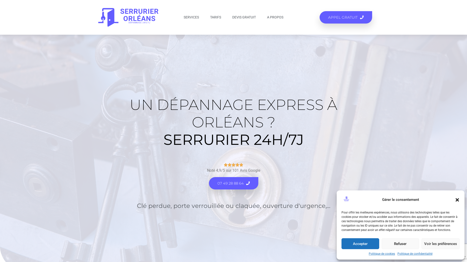 Capture d'écran de Serrurier Orléans chez le particulier 7/7 24H/24H dans les 30 minutes 