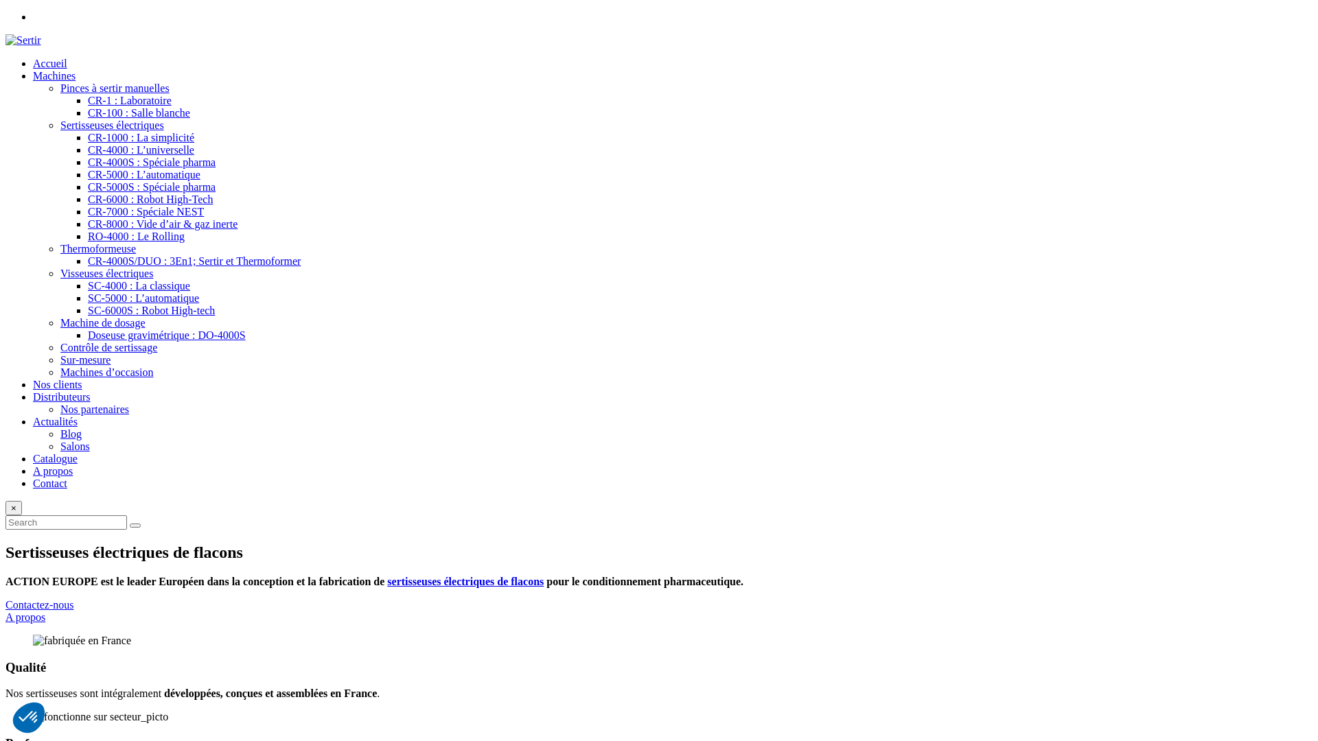Capture d'écran de Action Europe, fabricant de sertisseuses de flacons et bouteilles 