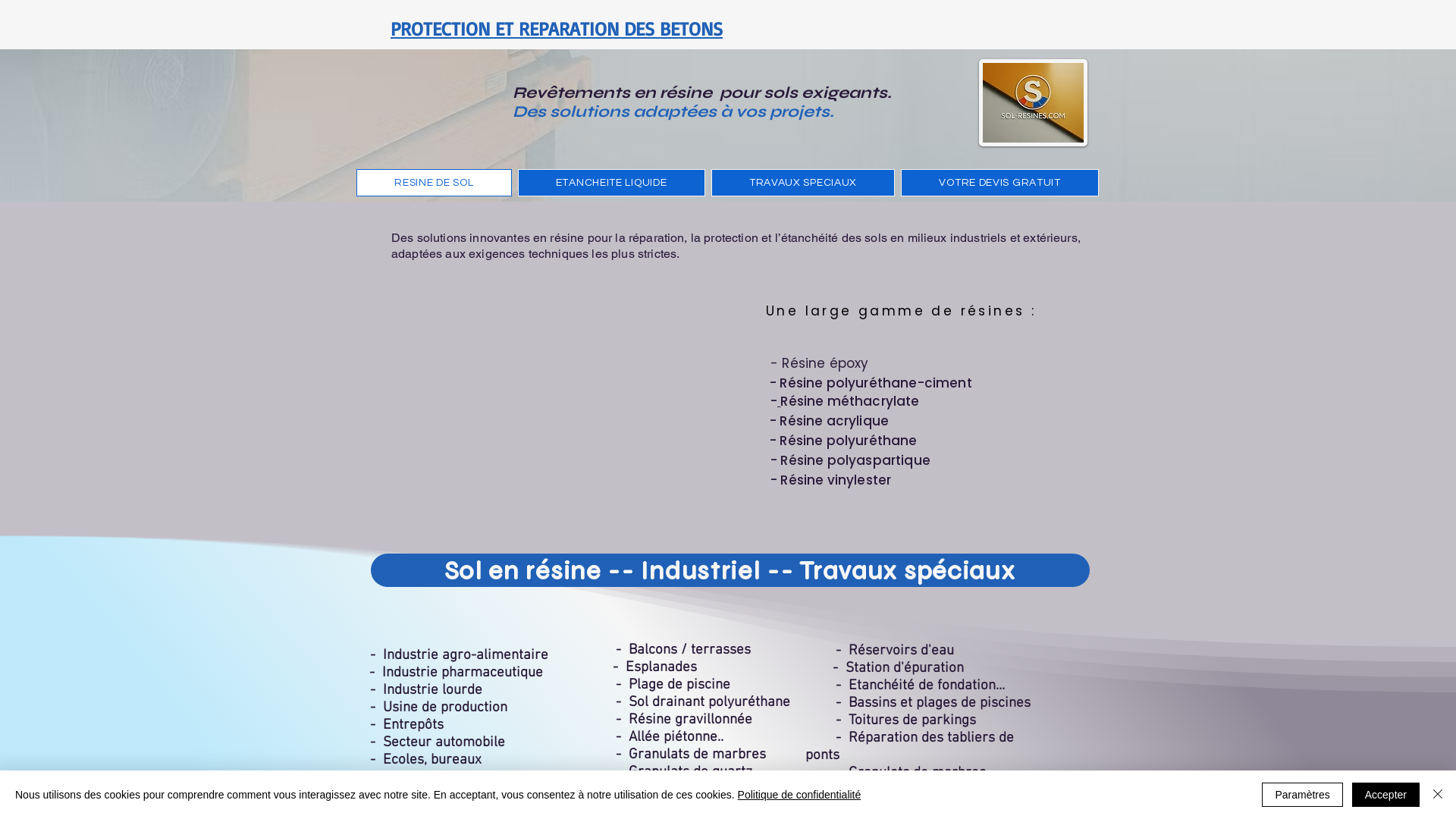 Capture d'écran de Une gamme de produits pour la réparation et la protection des sols en résine et des mortierspour la protection des bétons.Polyuréthane, Méthacrylate, monile, vandex, 
