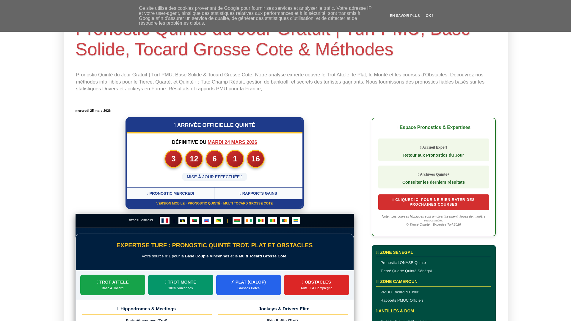 Pronostic Quinté du Jour Gratuit | Turf PMU, Base Solide, Tocard Grosse Cote & Méthodes