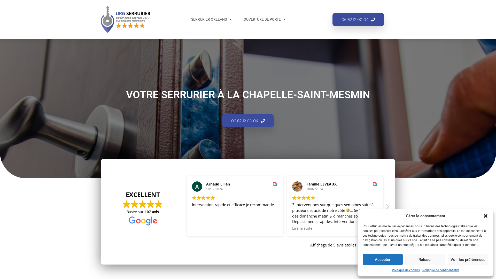 Capture d'écran de  URG Dépannage serrurier plombier chez le particulier 7/7 24H/24H dans les 30 minutes à La chapelle Saint Mesmin