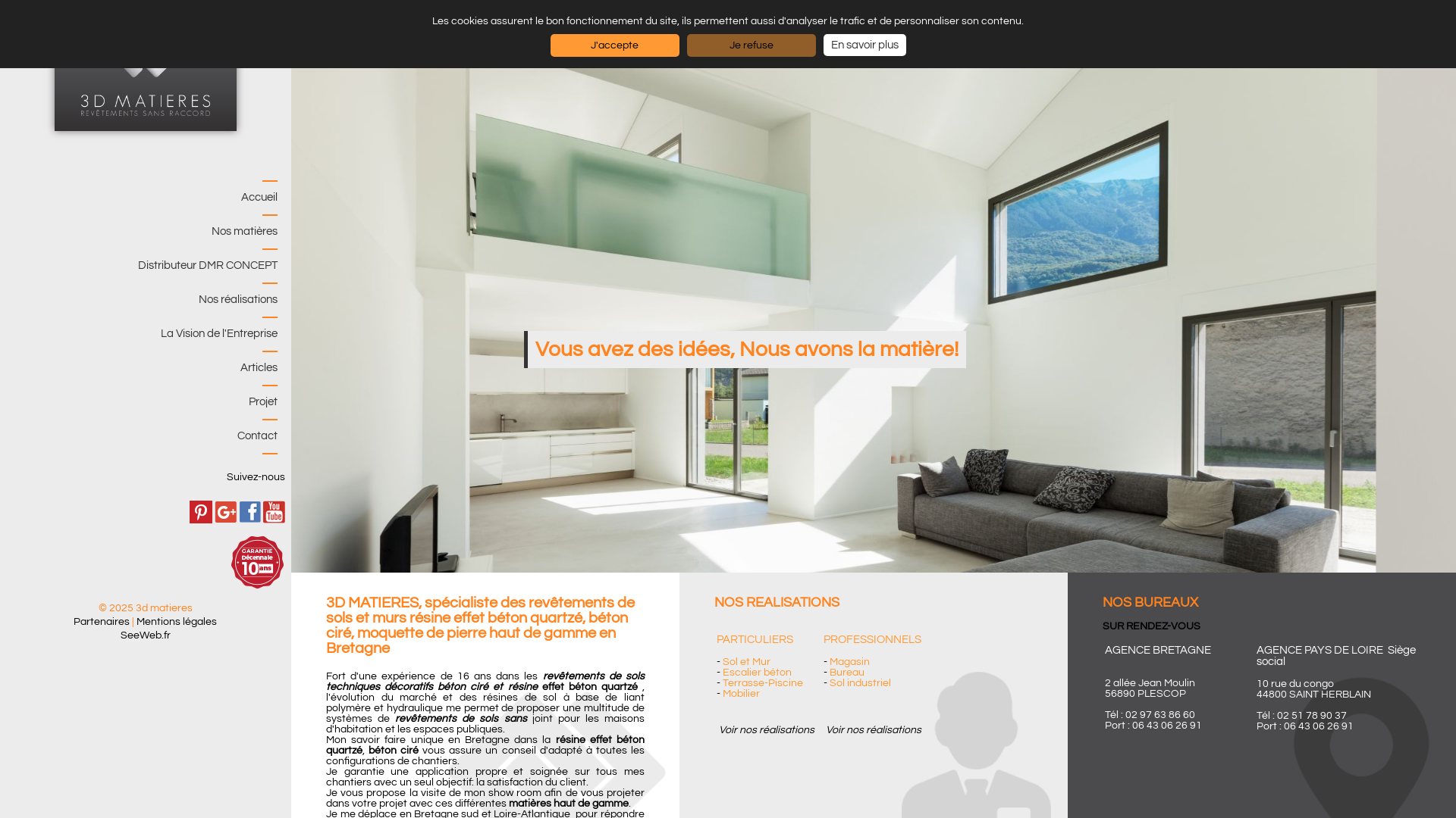Capture d'écran de 3D MATIERES Spécialiste en revêtement de sol béton ciré, sol résine, sol résine effet béton, revêtement de sol extérieur résine en Bretagne et Pays de Loire