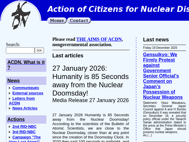 Capture d'écran de Action des Citoyens poure le Désarmement Nucléaire