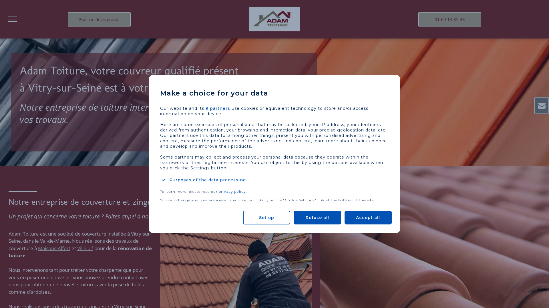 Capture d'écran de Couvreur 94 Adam Toiture Vitry-sur-Seine spécialiste de la couverture dans le val de Marne 