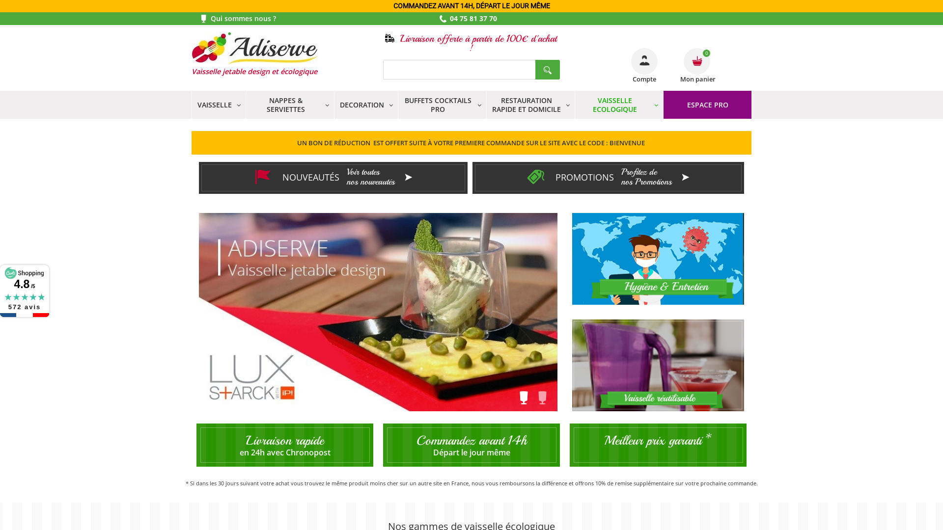 Capture d'écran de ADISERVE vaisselle jetable design et écologique