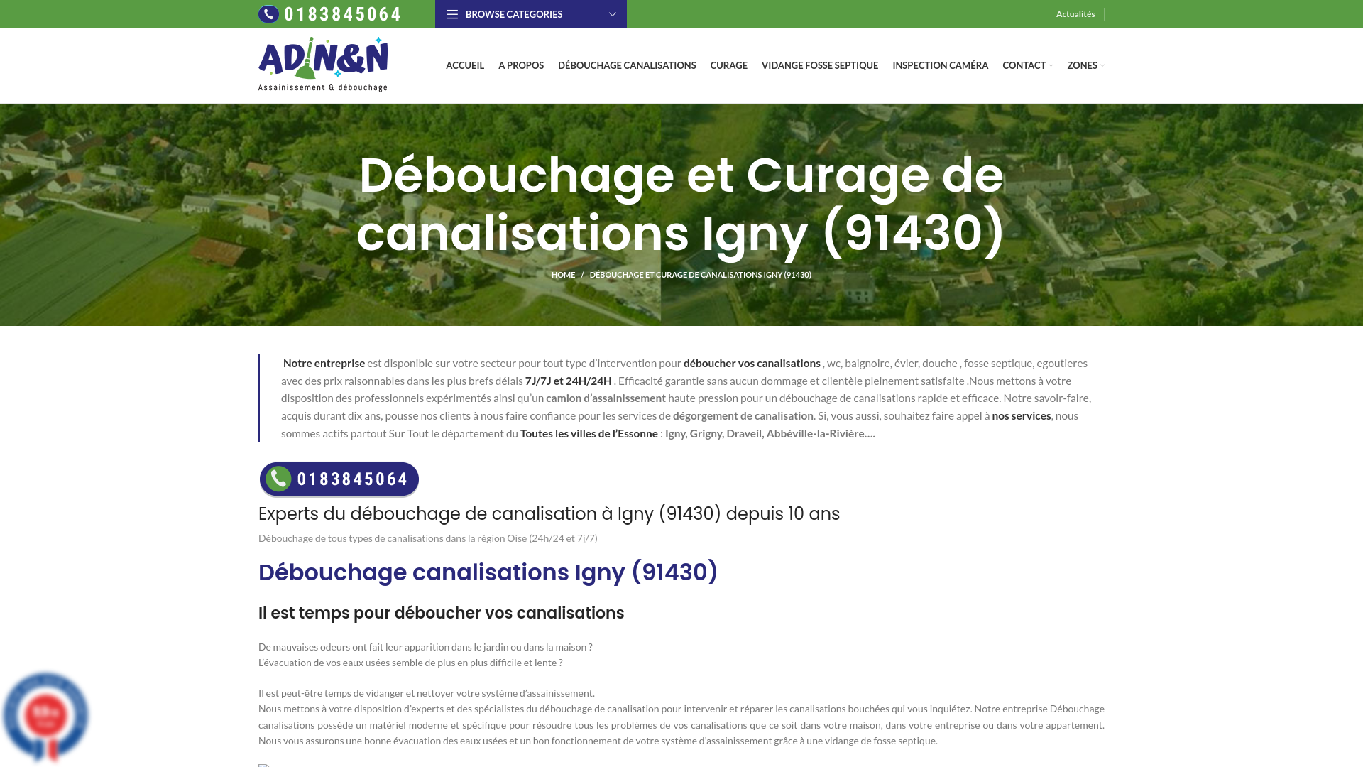 Débouchage canalisation igny