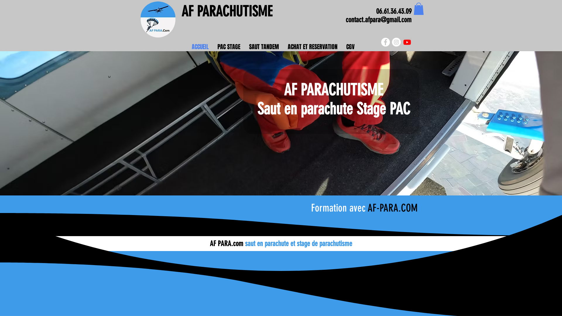 Capture d'écran de AF PARA.COM Saut en parachute et stage en région Rhône-Alpes avec Af PARA.