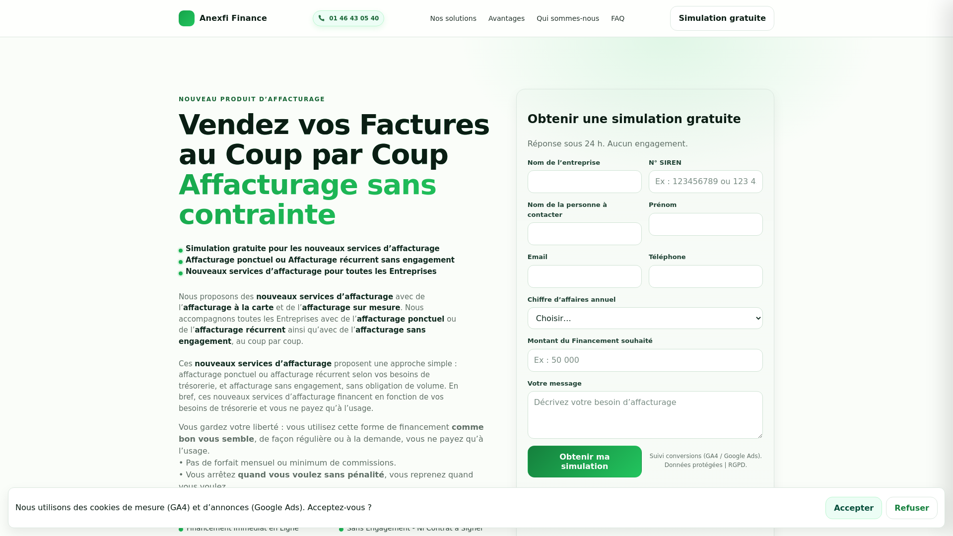 Capture d'écran de AFFACTURAGE PONCTUEL ENTREPRISE DE SERVICES | 01 46 43 05 40