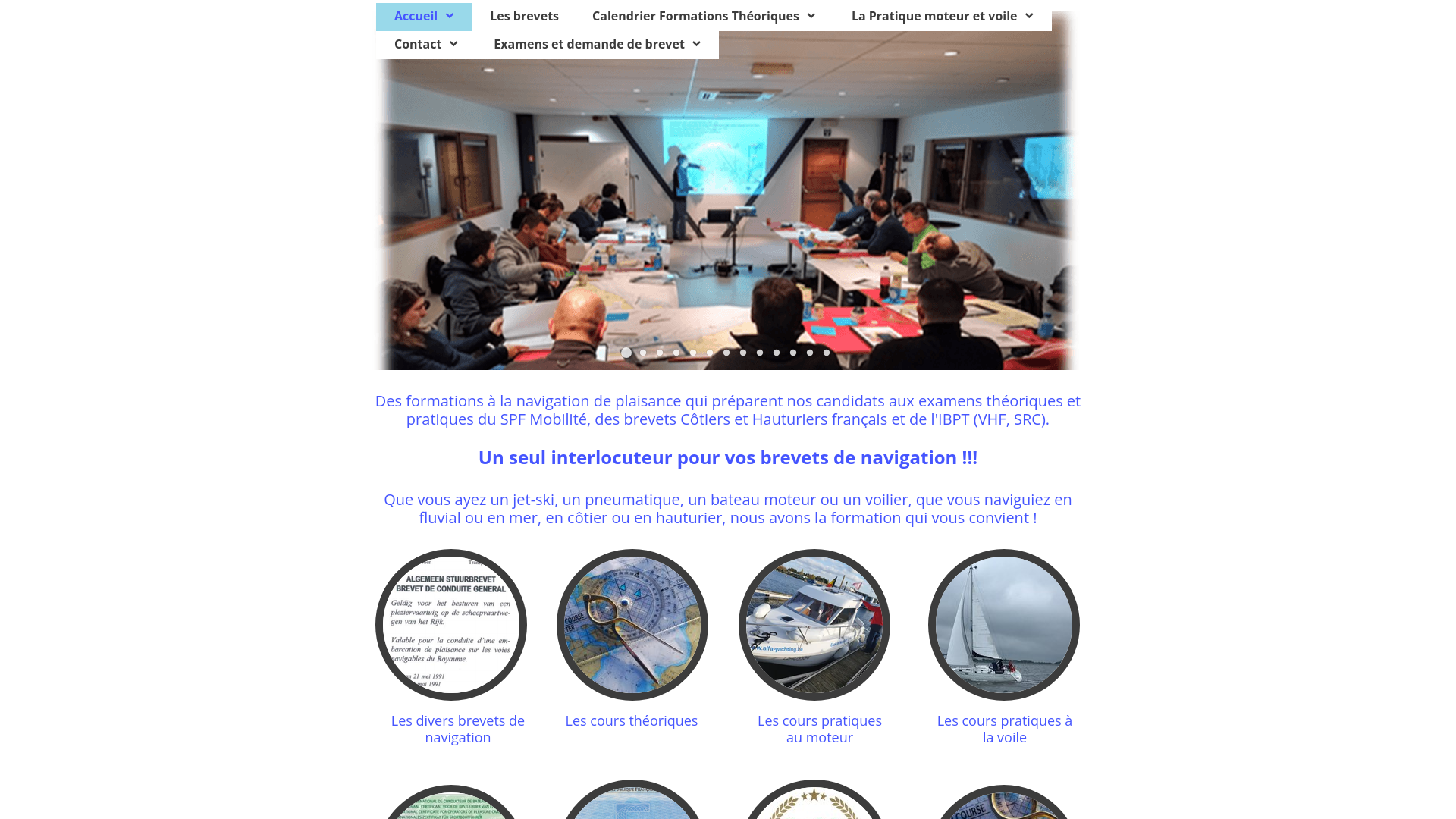 Capture d'écran de Centre de formation en navigation maritime et fluviale et en radiocommunications en Brabant Wallon et à Bruxelles.