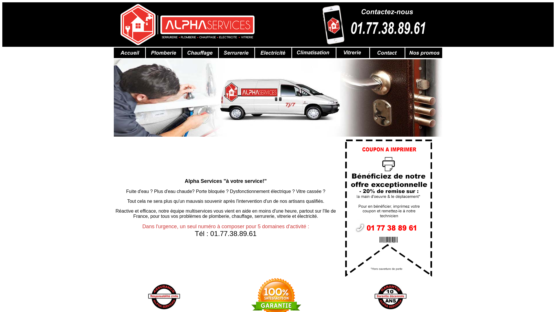 Capture d'écran de Alpha services, Entreprise de serrurerie, vitrerie, plomberie & électricité; à votre service depuis plus de 10 ans
