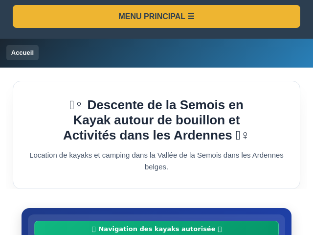 Accueil ?&zwj;♀️ Descente de la Semois en Kayak autour de bouillon et Activit&eacute;s dans les Ardennes ?&zwj;♀️