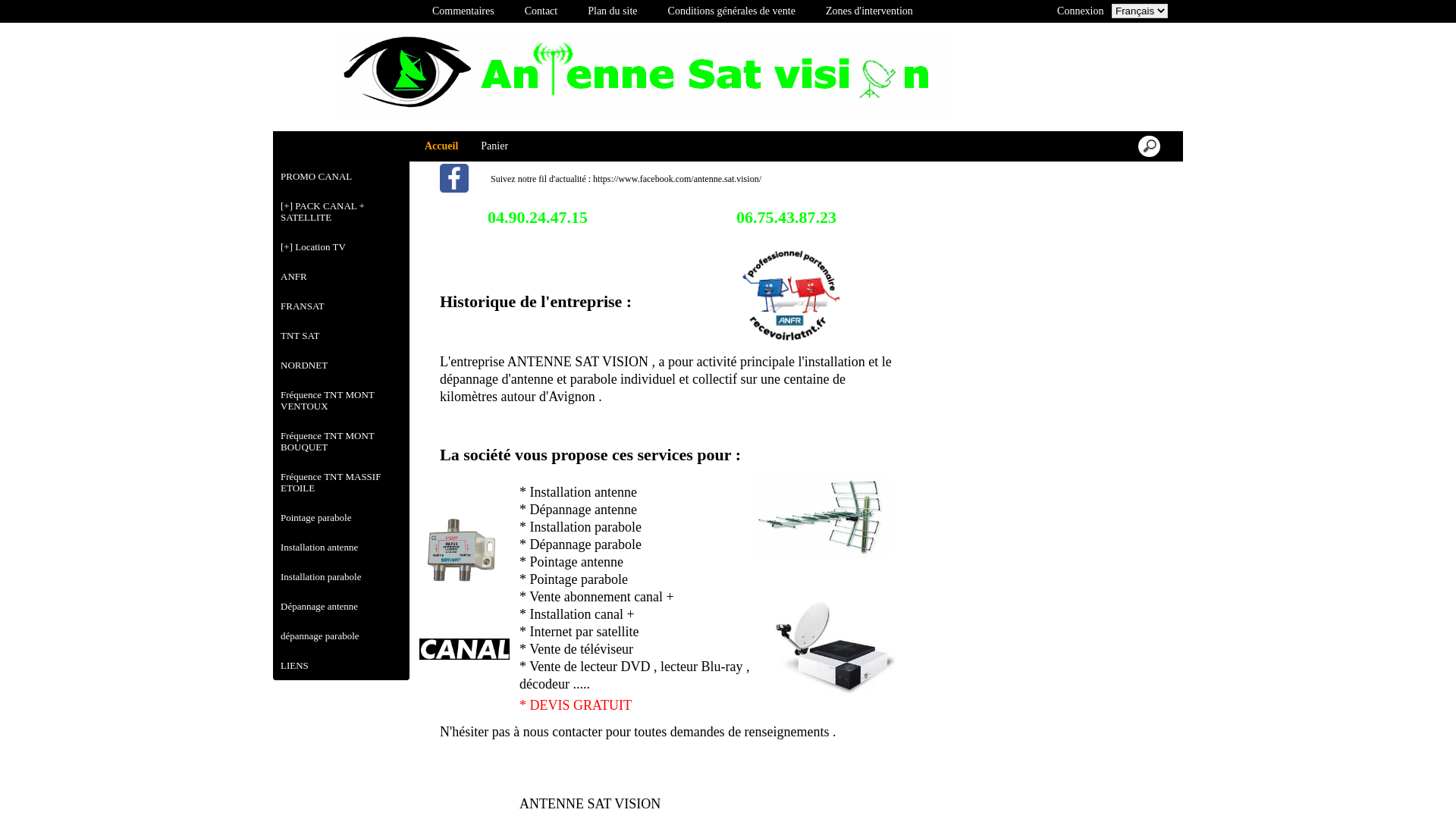 Capture d'écran de Antenne Sat Vision 04.90.24.47.15. Installation et dépannage d'antenne hertzienne et parabole satellite individuel et collectif, vente d'abonnement canal , internet par satellite sur avignon