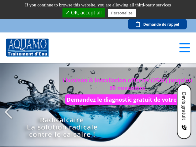 Traitement de l&rsquo;eau, adoucisseur sans &eacute;lectricit&eacute; | Aquamo