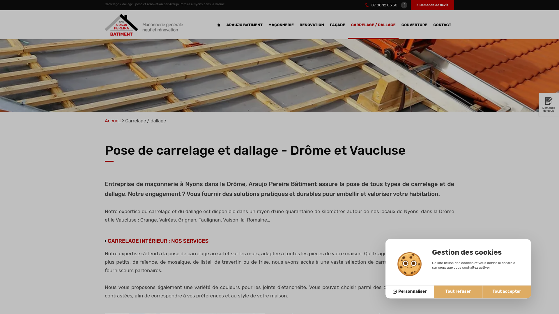 Capture d'écran de Pose et Rénovation de Carrelage et Dallage par Araujo Pereira à Nyons, Drôme - Expertise en Aménagement Intérieur et Extérieur