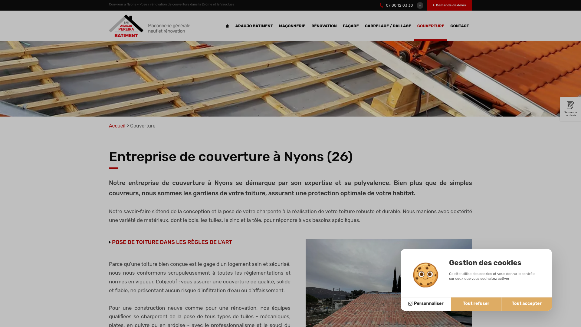 Capture d'écran de Couvreur Expert à Nyons - Pose et Rénovation de Toiture en Drôme et Vaucluse | Araujo Bâtiment