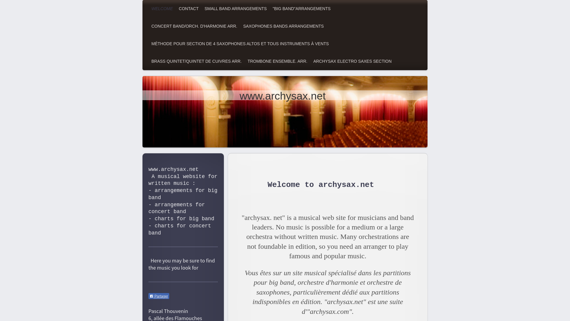 Capture d'écran de Archysax.net, partitions et arrangements musicaux
