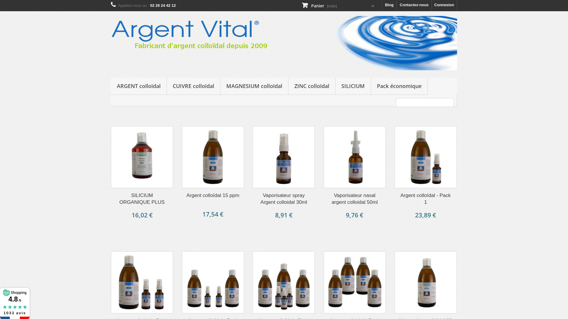 Capture d'écran de Argent vital fabricant d'argent colloïdal depuis 2009
