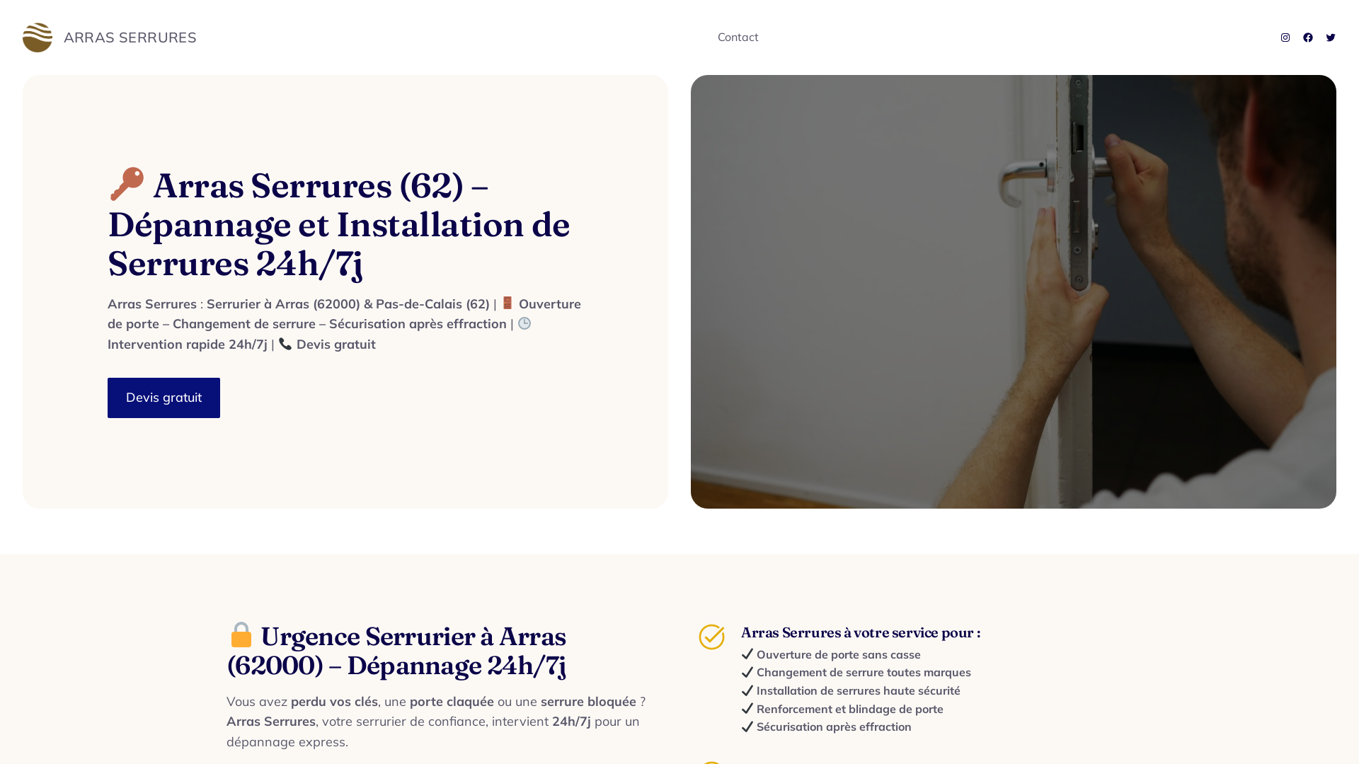 Capture d'écran de Serrurier Arras au 0602167665 ou 0666434678 24/24
