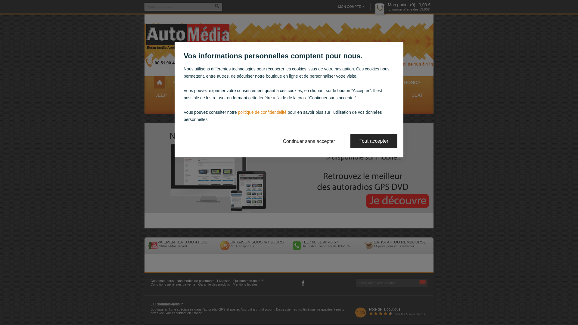 Capture d'écran de Auto Média : Autoradios Dernière Génération et Accessoires Multimédia