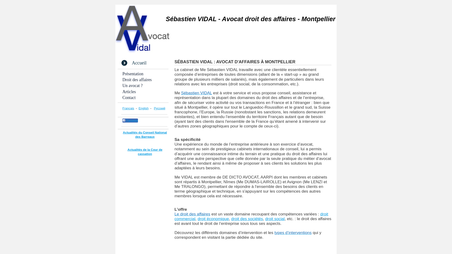 Capture d'écran de Avocat Droit des Affaires Montpellier - Sébastien VIDAL
