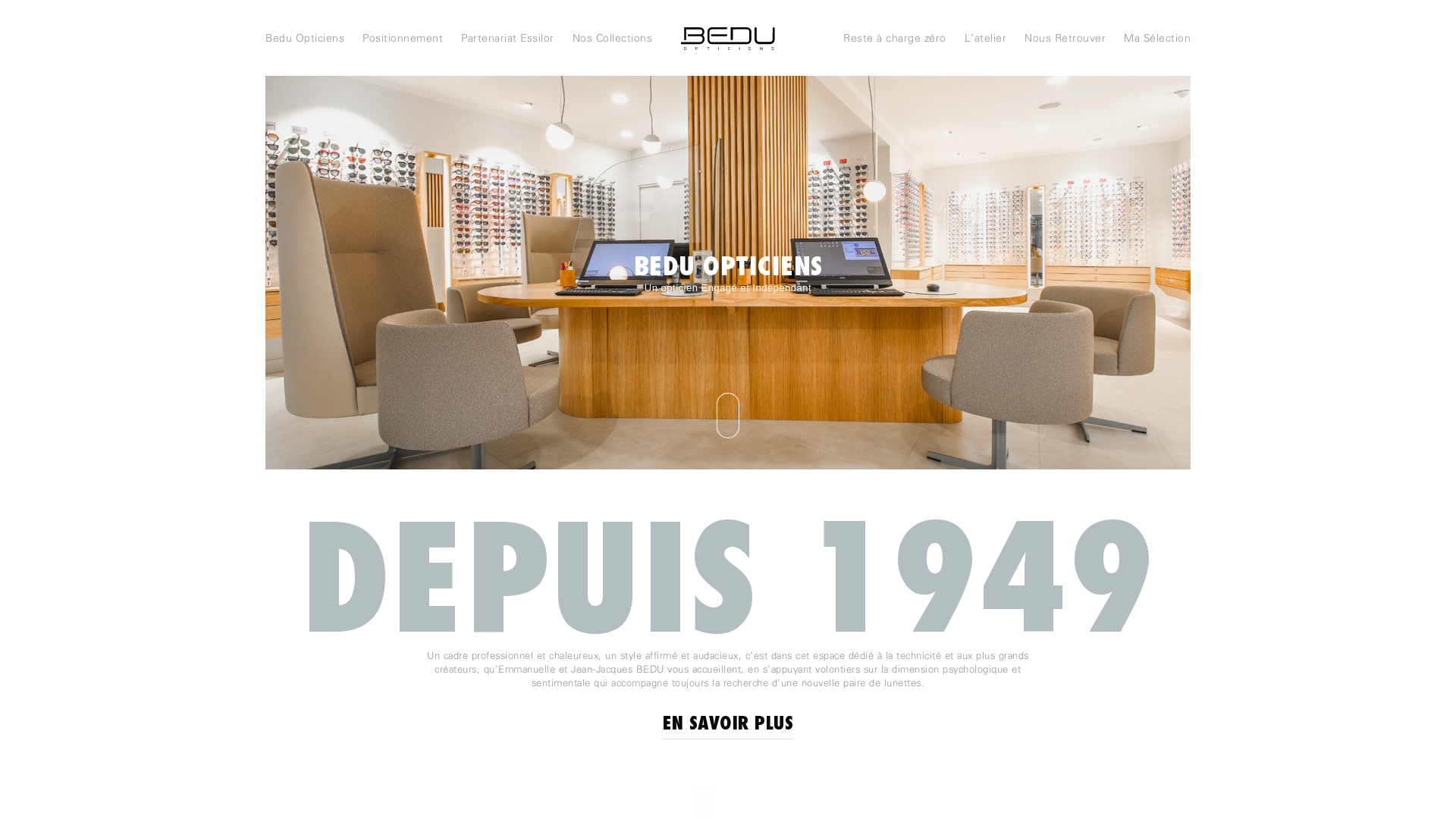 Capture d'écran de Bedu opticiens, un opticien indépendant à Perpignan. Un très grand choix de montures de créateurs de fabrication française. Verres Essilor.