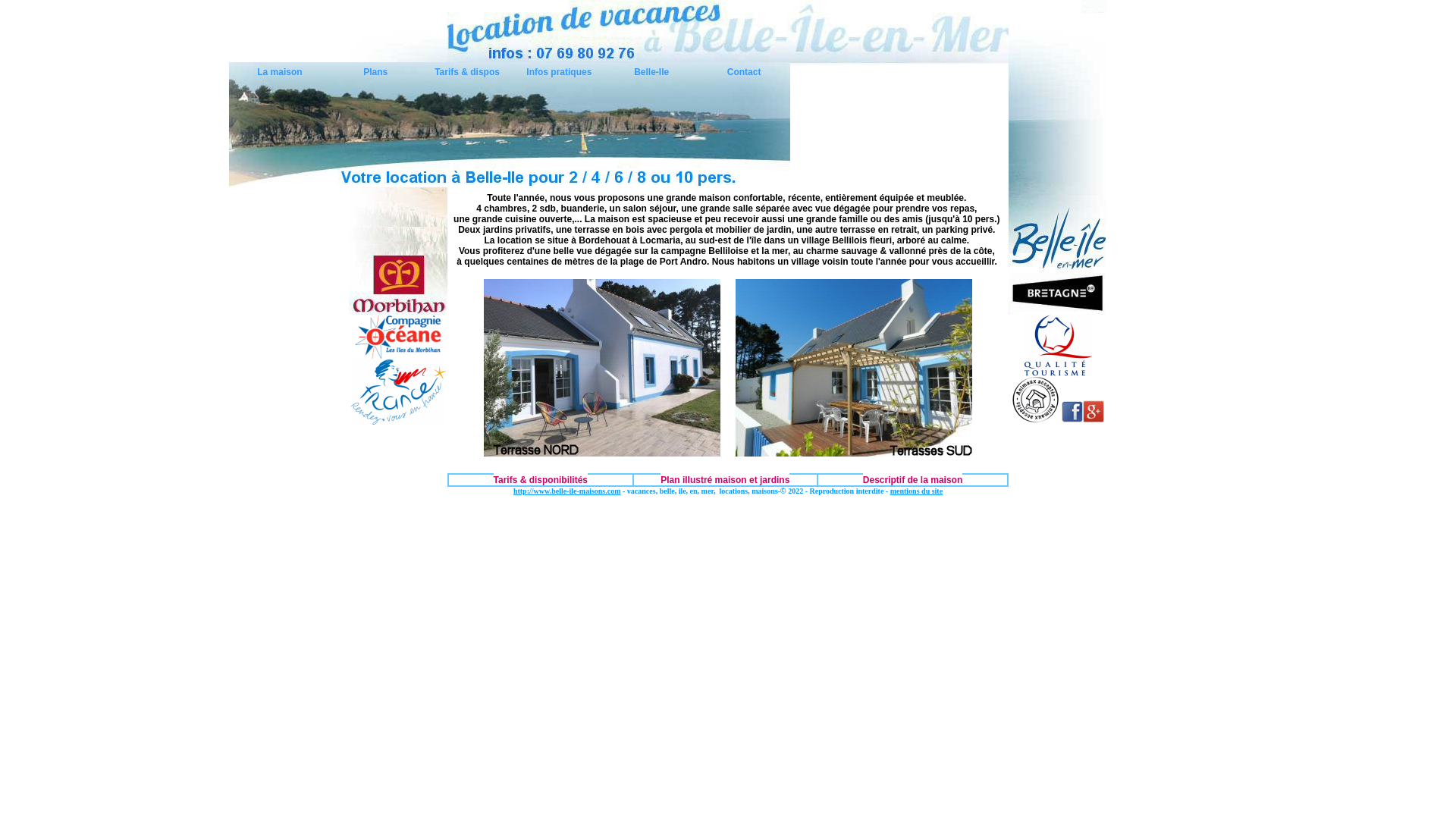 Capture d'écran de Belle Ile en Mer, charmante maison de vacances tout confort à louer sur l'île. 