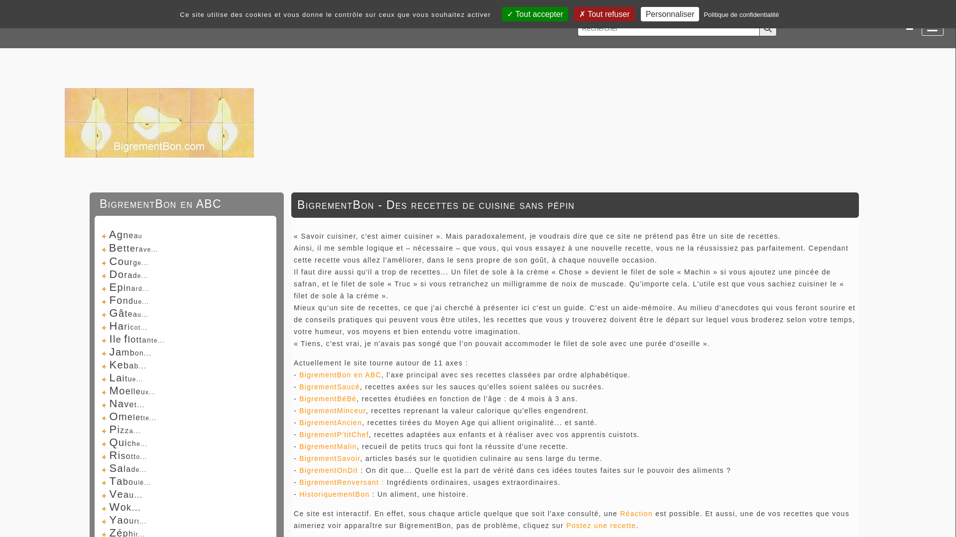 Capture d'écran de Bigrementbon, une réunion des meilleures recettes de cuisine du web.