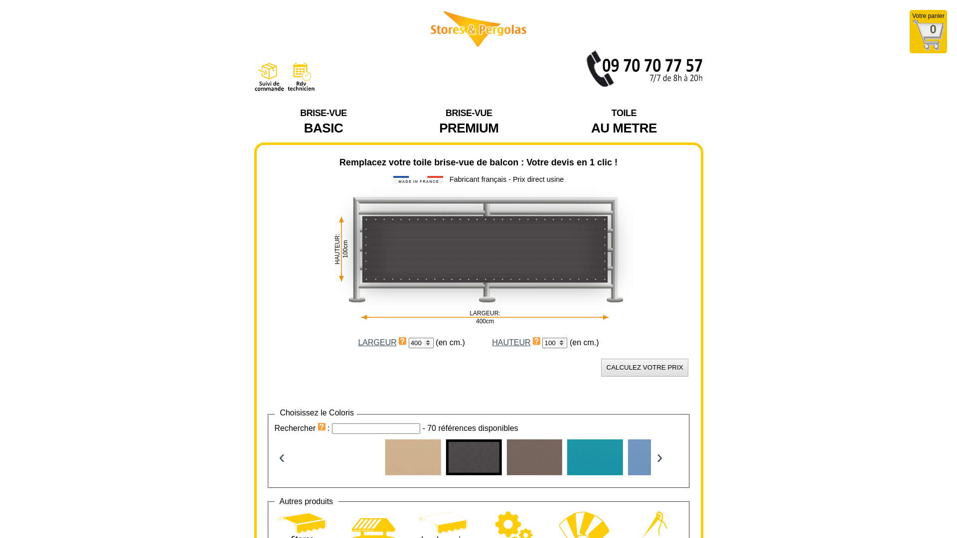 Capture d'écran de TOILE DE BRISE VUE DE BALCON SUR MESURE | Stores & Pergolas.com