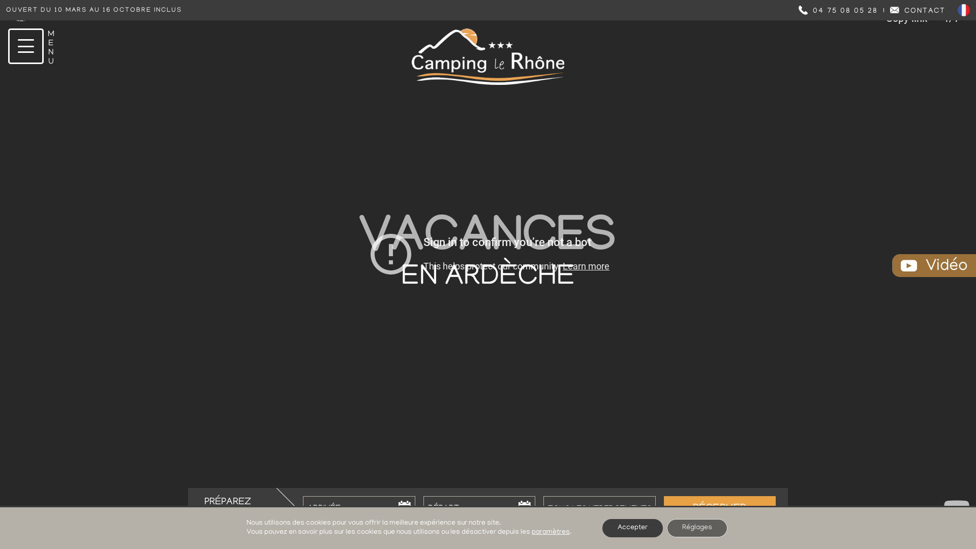 Capture d'écran de Le camping de Tournon en Ardèche vous accueil toute l'année. Proche du train de l’Ardèche et en plein centre-ville. Le camping idéal pour vos visites touristiques en Ardèche.