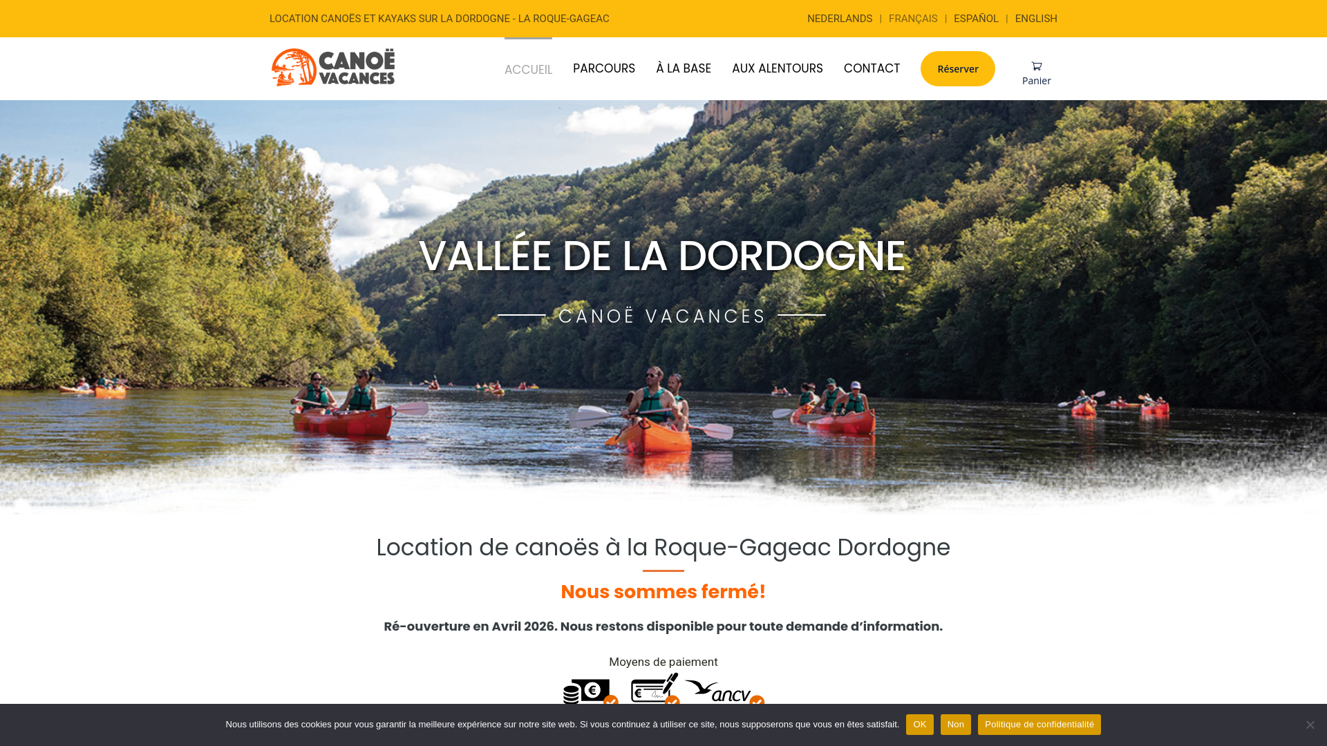 Capture d'écran de Canoë Vacances - Location de canoë et kayak sur Dordogne à Sarlat, La Roque Gageac, Beynac, Cenac, Vitrac.
