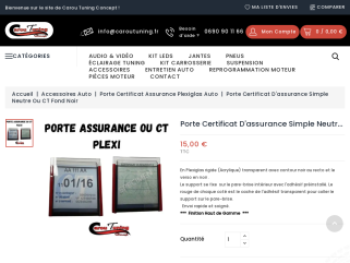 Porte certificat d'assurance simple neutre ou CT fond noir en plexiglass