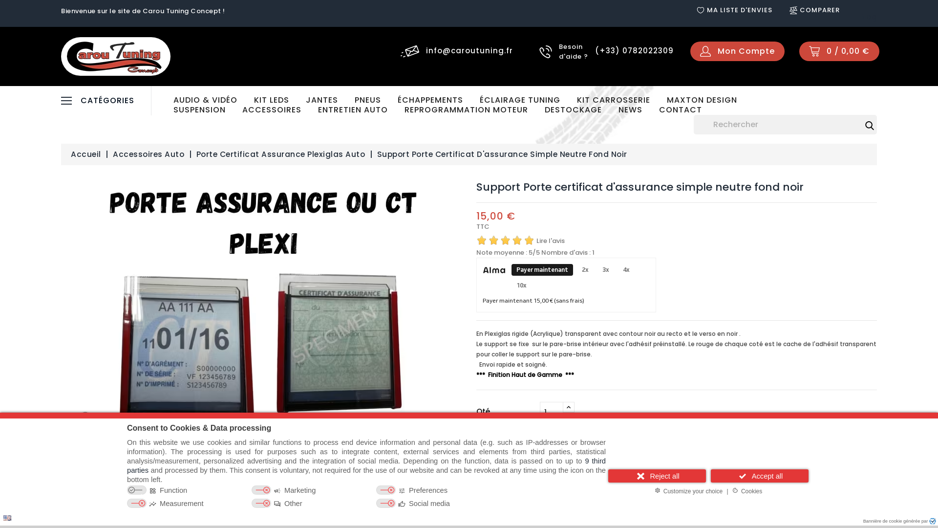 Capture d'écran de Porte certificat d'assurance simple neutre ou CT fond noir en plexiglass