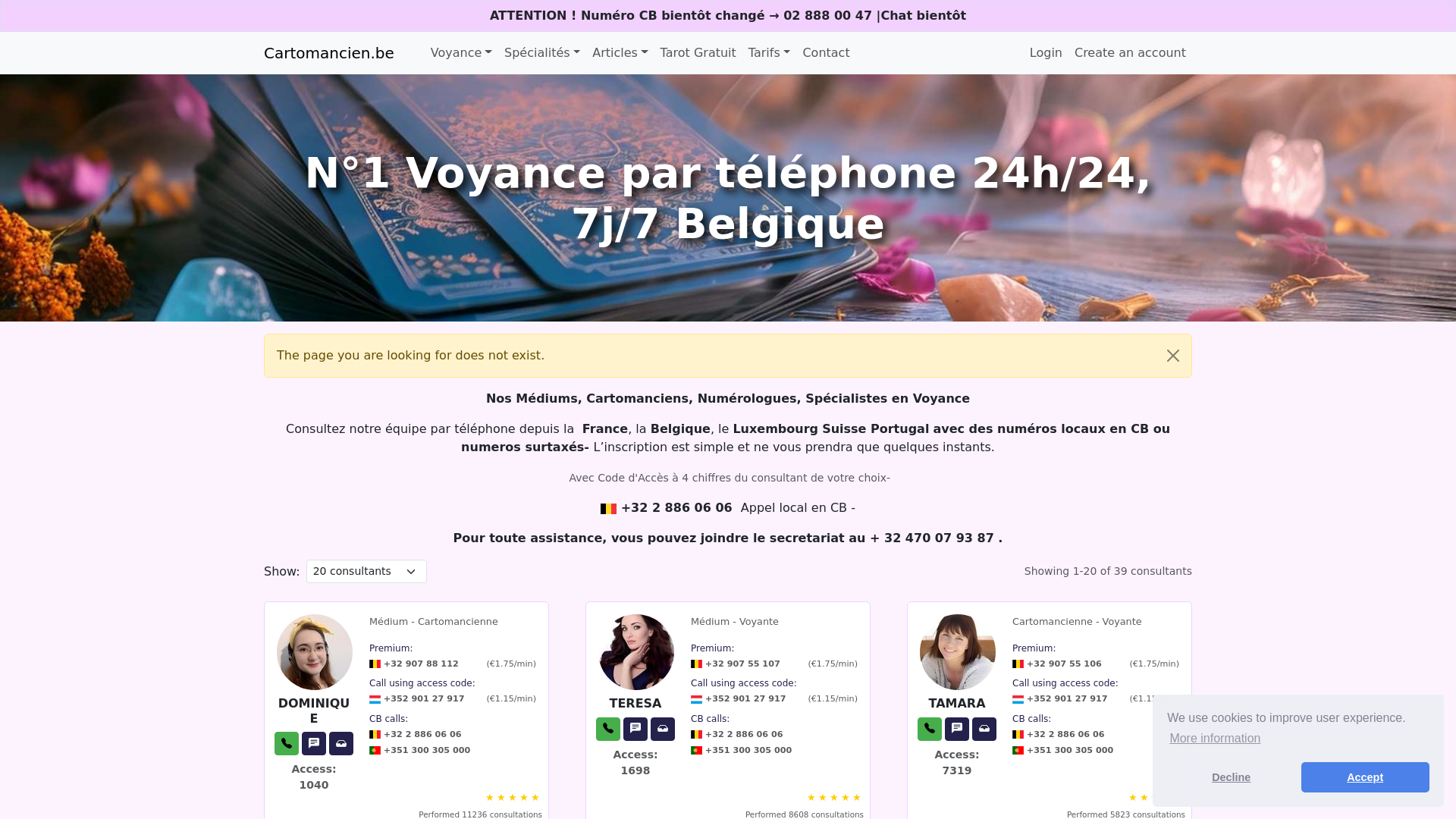 Capture d'écran de Voyance Gratuite au Téléphone Belgique Luxembourg France