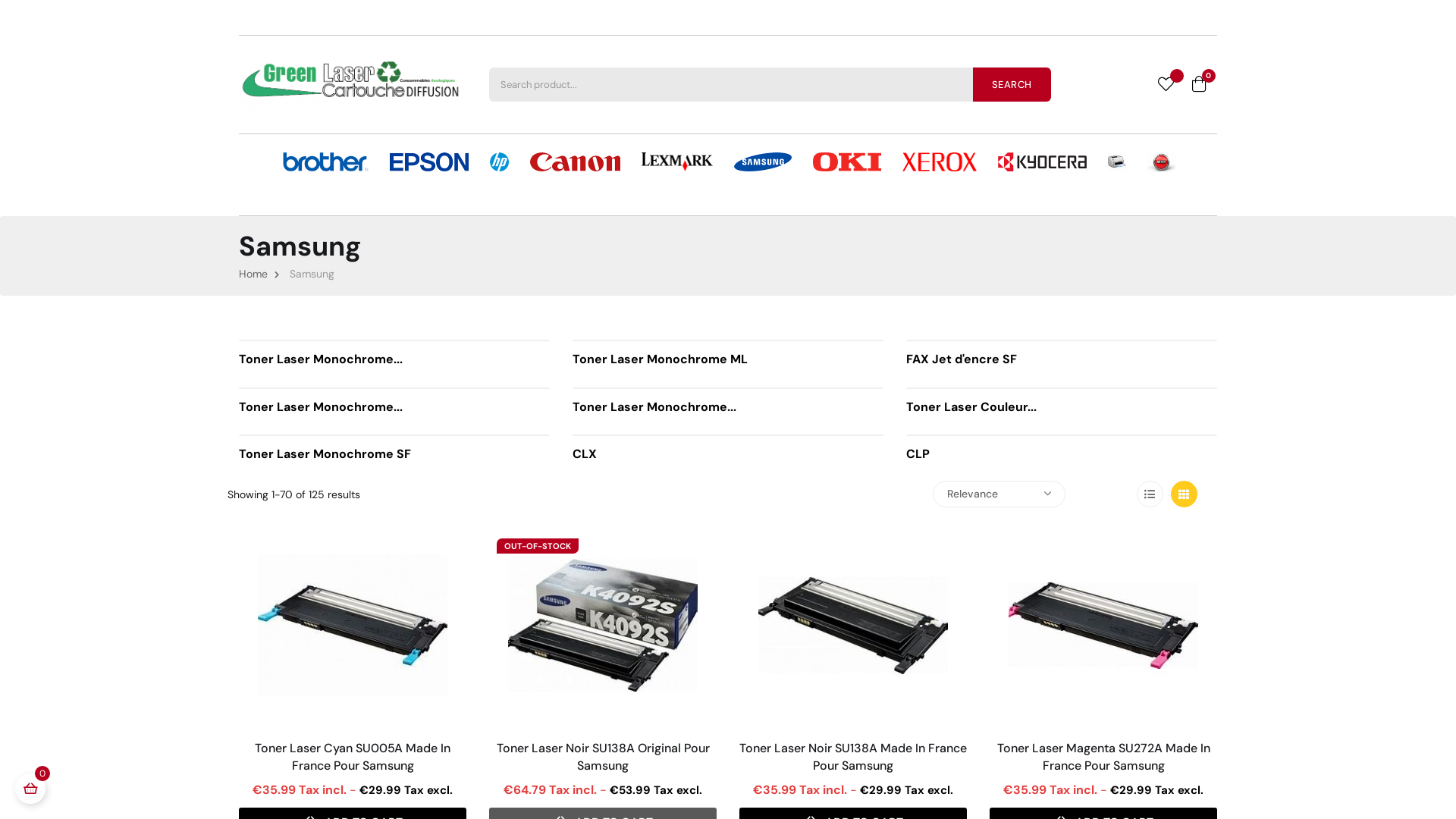Capture d'écran de Consommables pour Samsung et d'autre marques constructeur en imprimantes laser et jet d'encre