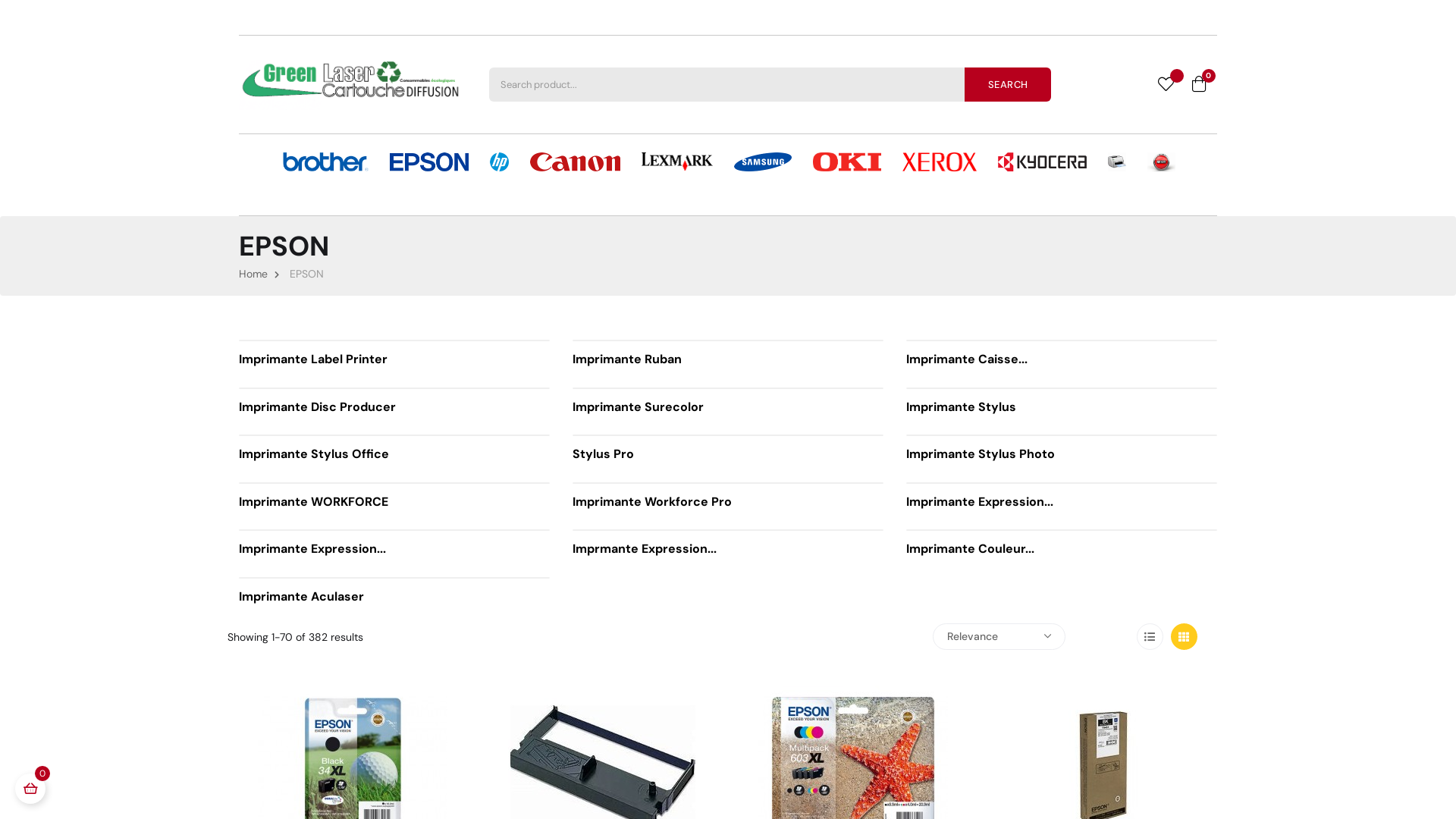 Capture d'écran de Ventes de cartouches laser couleurs compatibles, génériques, originales, reconditionnées pour imprimante Epson.
Ventes encre originale Epson et compatible pour les imprimantes.