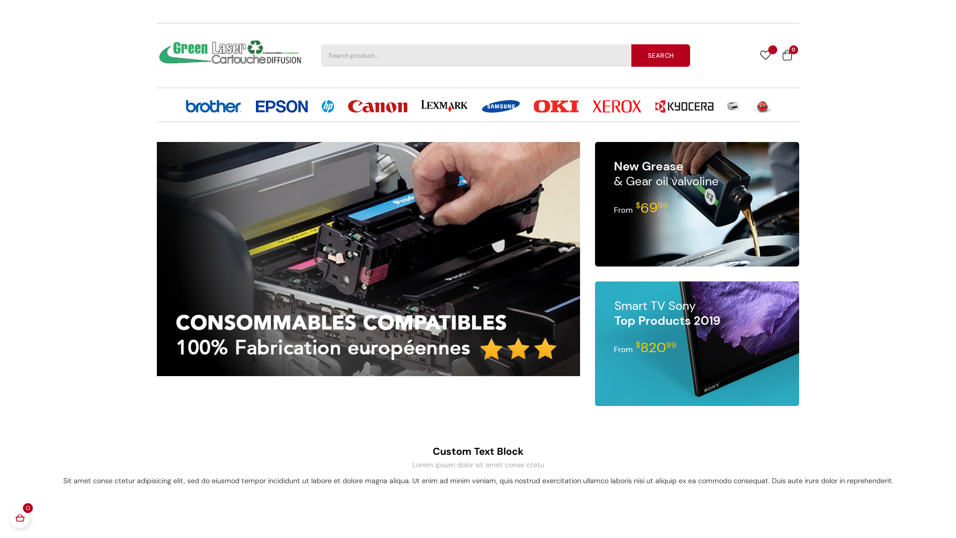 Capture d'écran de Green Laser Cartouche Diffusion
Ventes de toner, dépannages imprimantes, conseil d'achat
