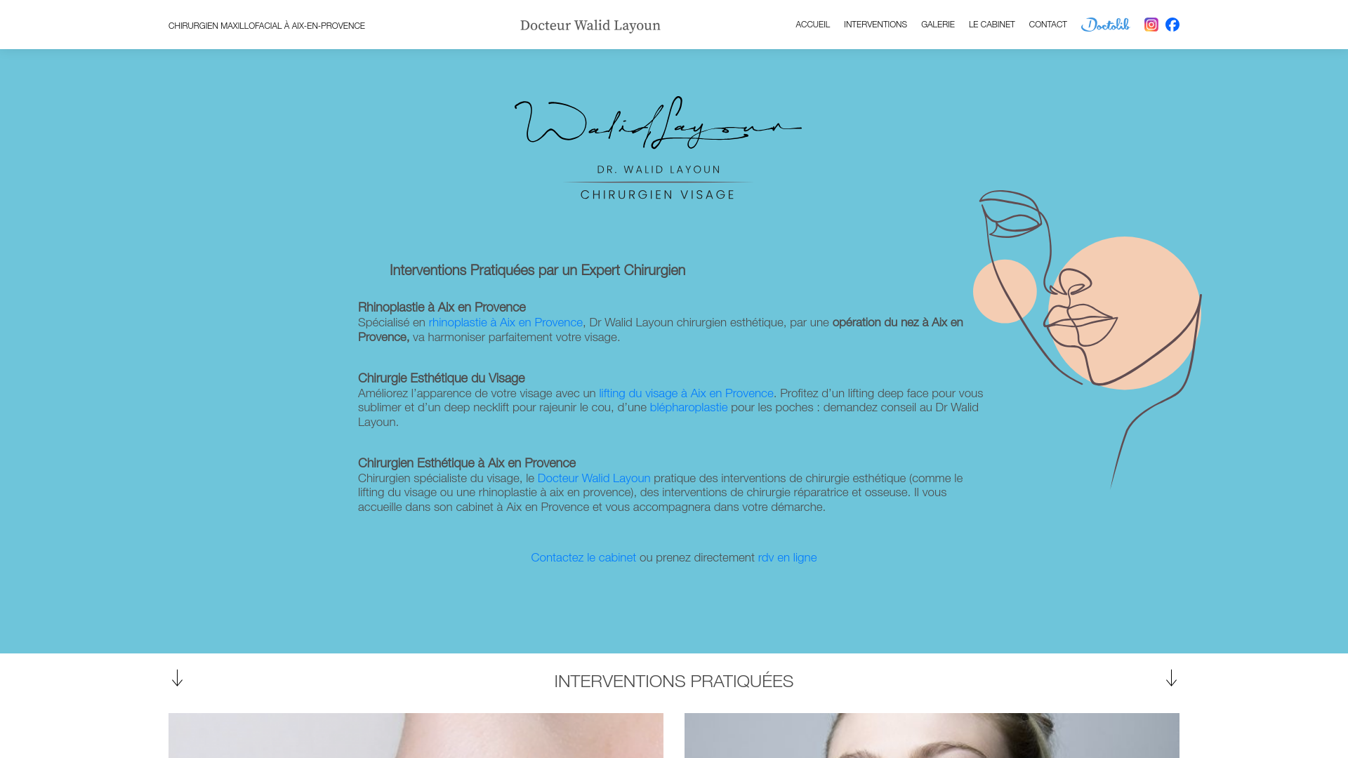 Capture d'écran de Chirurgie esthétique du visage: Rhinoplastie, Lifting visage, Lifting sourcils, Blépharoplasties, sur Aix en Provence