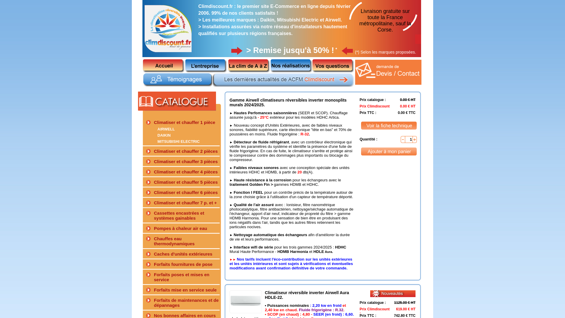La climatisation réversible et pompes à chaleur à prix discounts. Les meilleurs marques : Daikin, Mitsubishi, Airwell. Installation assurée sur plusieurs régions françaises.