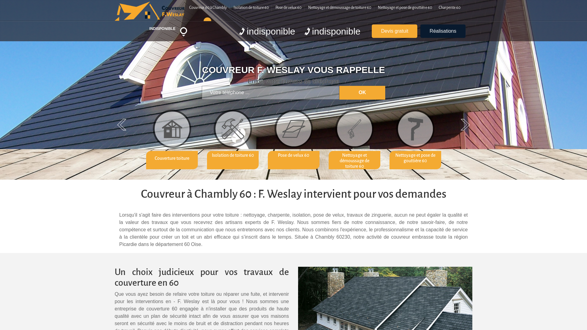 Capture d'écran de Couvreur 60, entreprise de couverture 60