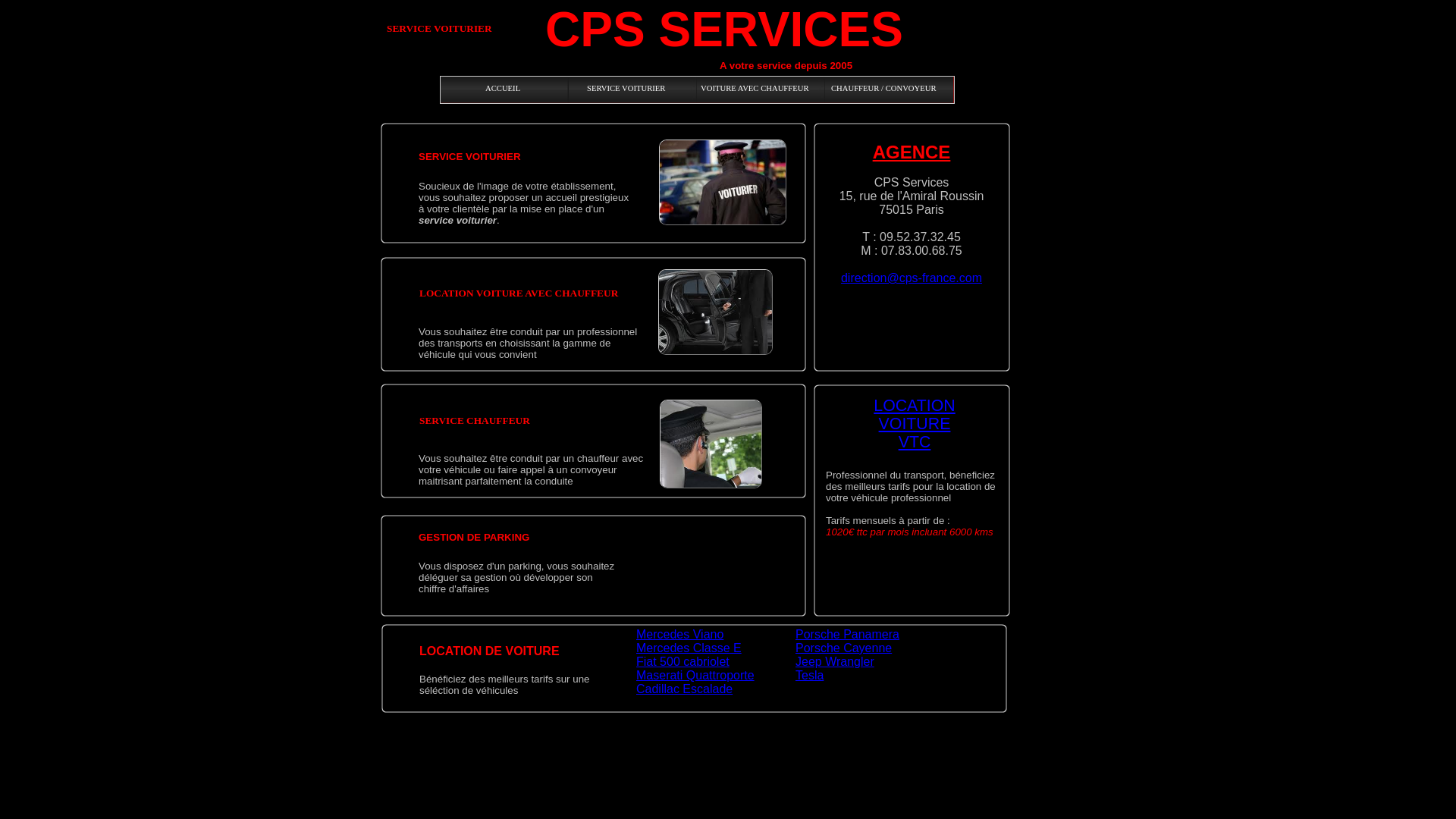 Capture d'écran de Service Voiturier sur Paris, location de voitures, transport de personnes, gestion de parkings, gestion de flotte automobile - CPS Services