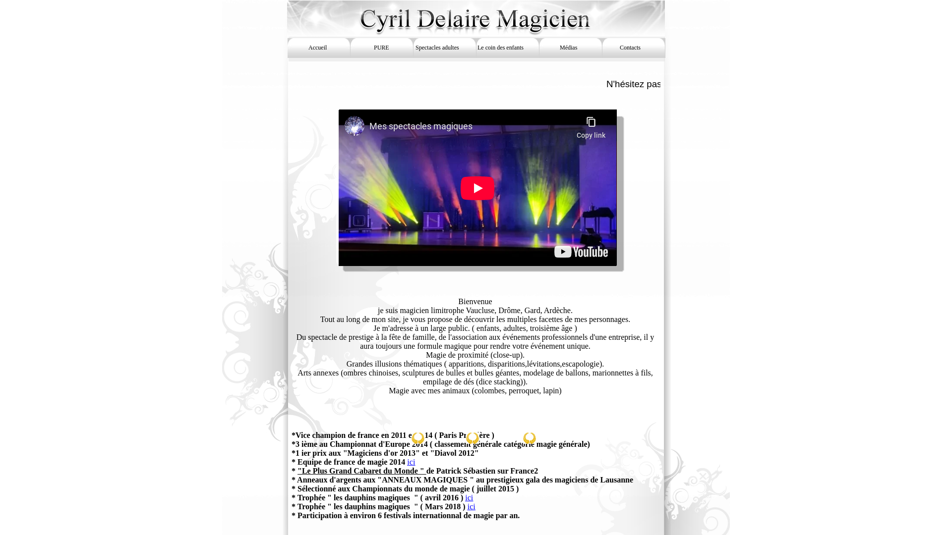 Capture d'écran de Cyril Delaire magicien, Vaucluse, Drôme, Bouches du Rhône, Gard, Hérault. spectacles, animation, ill