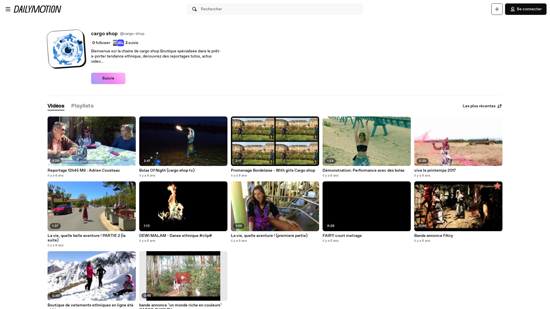 Capture d'écran de Chaine cargo shop sur Dailymotion