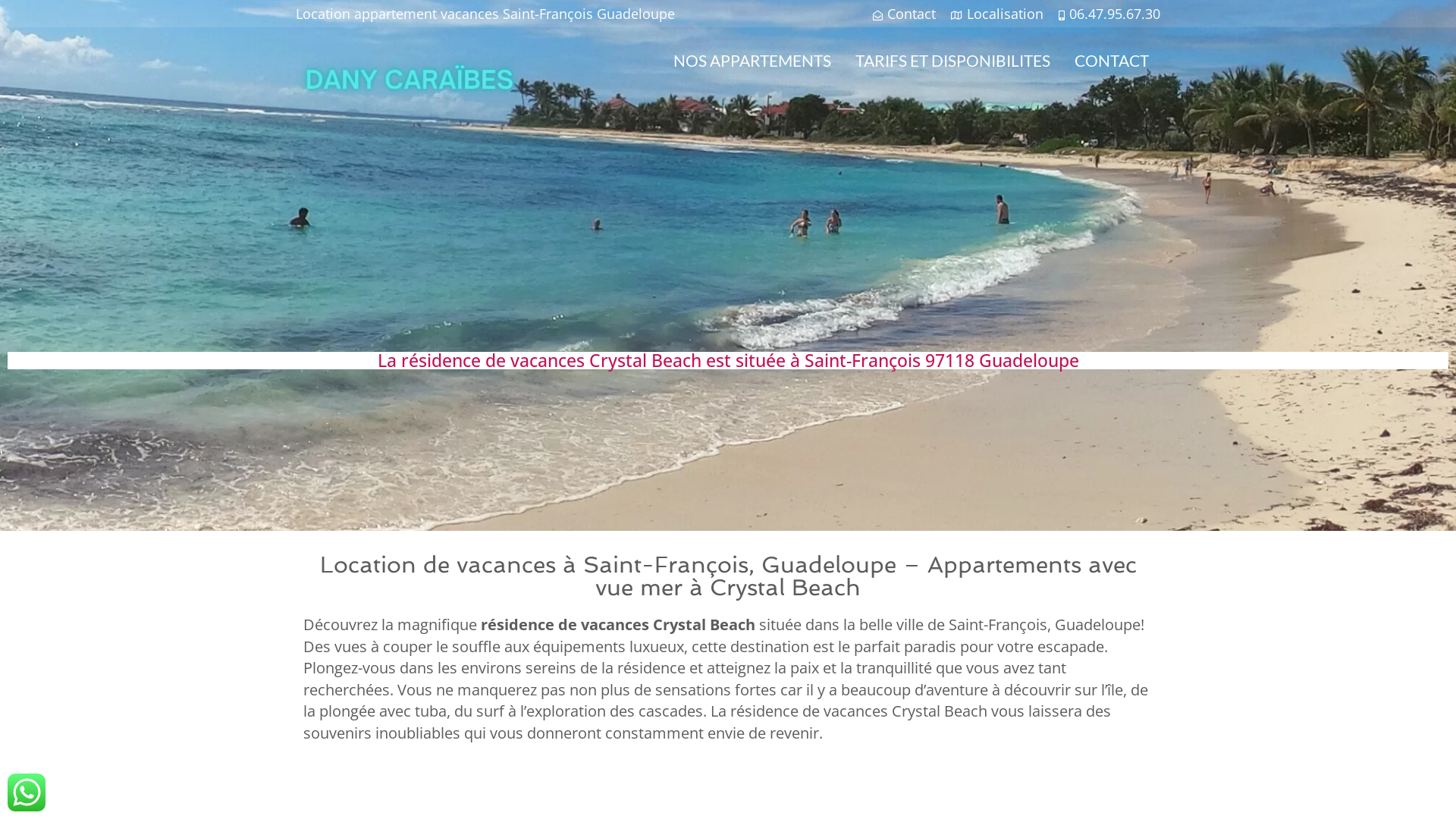 Capture d'écran de Location appartement Guadeloupe Crystal Beach Saint François | Dany Caraïbes