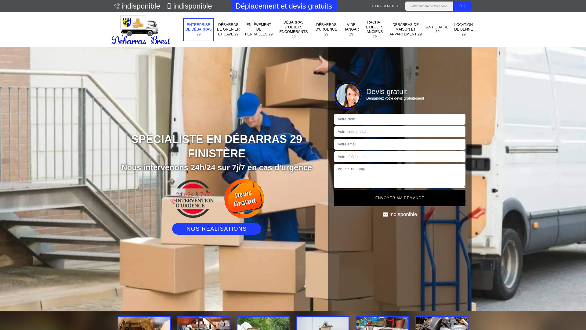 Capture d'écran de Debarras Brest 
Debarras maison, appartement cave , grenier, hangar, garage, local commercial , Débarras, déblaiements , Débarras diogène insalubre , debarras meuble 