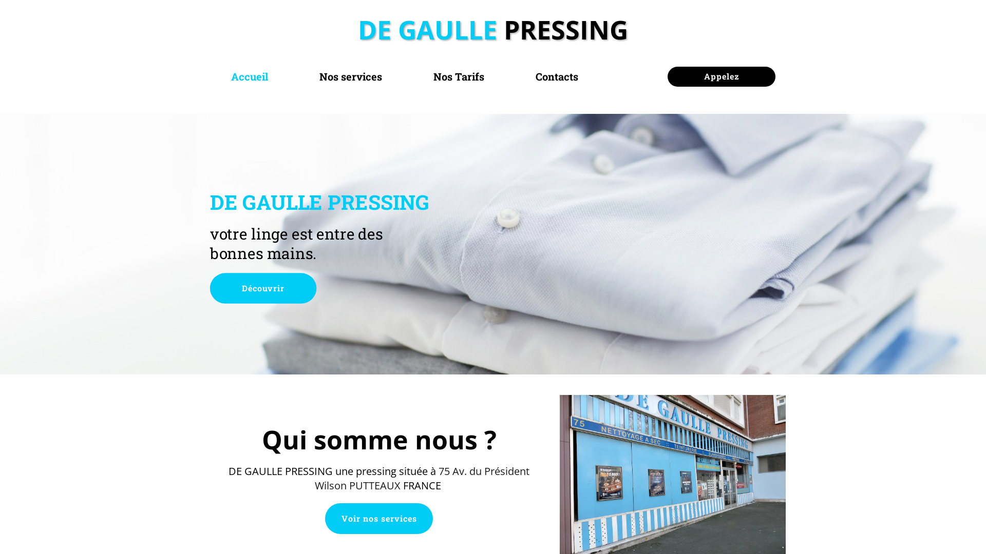 Capture d'écran de Nos services à domicile comprennent enlèvement livraison le repassage , nettoyage à sec lavage, retouche  de vos vêtements et aussi cordonnerie, ameublement rideaux etc..